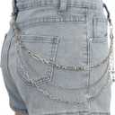 Silver Jeans Chain Multi Layer Star Pants Chain for Women Keychain Hip Hop Layered Punk Pocket Wallet Chains for Pants Trousers Men Women