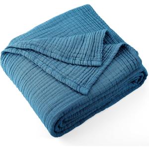 Carriediosa 100% Cotton Muslin Throw Blanket 108" X 90" King Size4-Layers Summer Gauze Throws for Bed CouchSoft Lightweight Breathable Linen Blankets Bedspread for Adults All SeasonDusty Blue