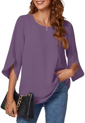 KUOTAI Womens Summer Tops Dressy Casual Shirts 3/4 Sleeve Work Blouse Business Casual Shirts 3XL