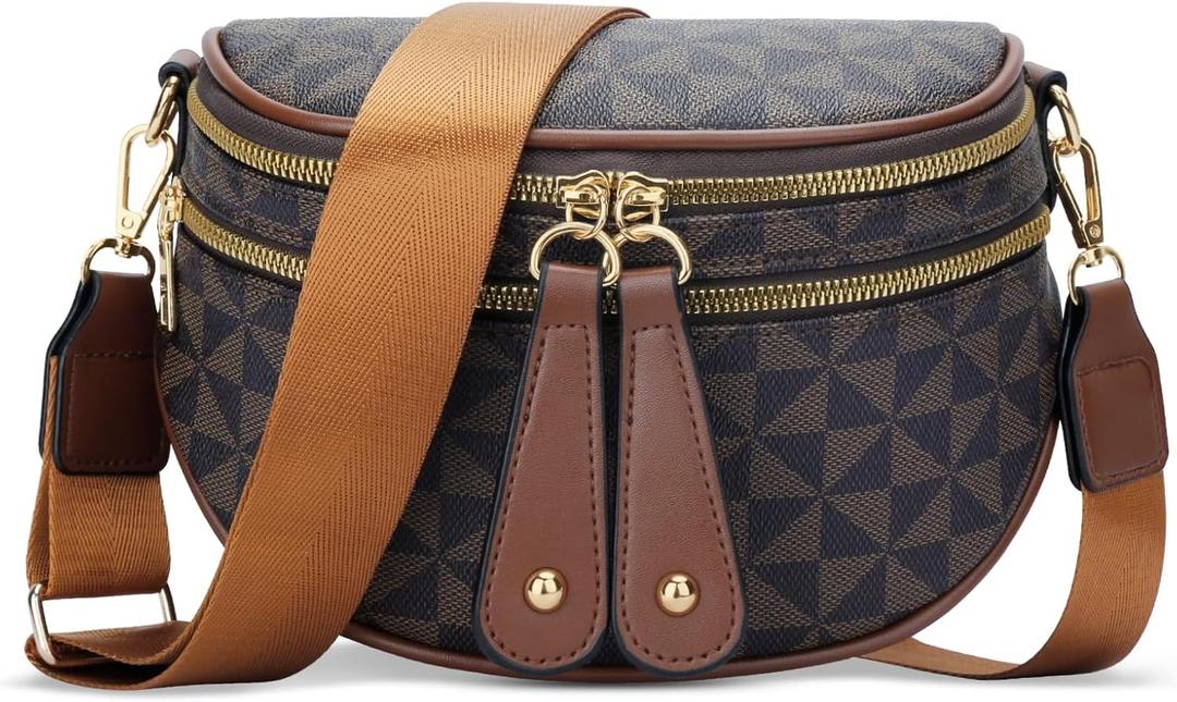 KKXIU Crossbody Sling Bag for Women Trendy Fanny Pack Vegan Leather Chest Bag (1-brown)