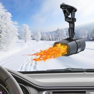 Portable Car Heater, 12V 120W Windshield Defogger and Defroster 2 in 1 Fast Heating Fan 360  Rotating Plug in Car Heater with Suction Holder Mini Heater for Vehicle (Black)