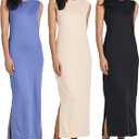Real Essentials 3 Pack: Women’s Maxi Tank Dress | Sleeveless Casual Long Lounge Dress, Size: S