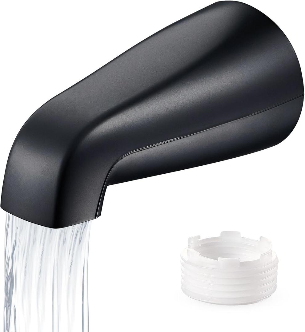 Universal Bathtub Faucet Replacement Tub Spout  Fast-Fill, No-Leak Metal Faucet, Easy Installation, Fits 1/2" IPS & 3/4" IPS Thread Pipes, Includes Adapter (Matte Black)