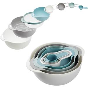 Plastic Mixing Bowls - Multicolored Mixing Bowl Set of 8, Nest for Easy Storage, Inculding Measuring Cups, Colander, Sifter, Large Bowl, Great for Cooking and Baking, Rv Camping Accessories, No BPA (Light Blue)