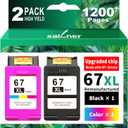 SAILNER 67XL Ink Cartridges Black/Color Combo Pack Replacement for HP Ink 67 HP67XL (2-Pack High Yield) Compatible with HP DeskJet 2755e 2855e 2700e 4155e 2734e 2827e 4100e Envy 6055 6455e Printer