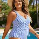 Yonique Plus Size One Piece Swimsuits for Women Tummy Control Bathing Suits Full Coverage Swimwear (Blue, Size 14W)