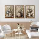 InspiredHues 3 Piece Elegant Farmhouse Canvas Wall Art, Vintage Floral Pictures Wall Decor, Nature Themed Daisy Artwork Prints for Living Room Bedroom Kitchen Home Decoration 16x24 Inch Wood Framed