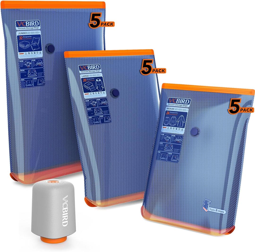 Vacuum Storage Bags with Rechargeable Cordless Pump,15 Pack 3 Size Compression Packing Cubes Seal Bags, Space Saver for Clothes and Clothing Blankets Organization Space Saving