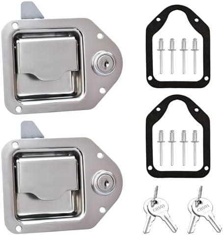 Truck Tool Box Latch Replacement Kit- 304 Stainless Truck Toolbox Paddle Handle Lock 4-3/8”x 3-1/4” with 2 Washers,4 Keys for Truck, RV, Trailer, UTV, ATV Box, Campers (2 Pack)