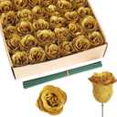 Gold Roses,30PCS Glitter Roses Bouquet Artificial Roses with Stems for Wedding Bouquet Party Christmas Home Decor(Gold)
