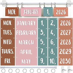 Magnetic Flip Calendar Bulletin Board BOHO Flip Calendar for Classroom Decoration with Magnetic Adjustable Holder and 2026 to 2030 Years Date Cards for Back to School Home Decor Teacher Supplies