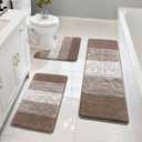 Pauwer 3 Piece Bath Mat Set, Non Slip Plush Bathroom Rugs, Absorbent Shaggy Bathroom Rug Set with U-Shaped Contour Toilet Mat, Brown, 18"x26"+20"x32"