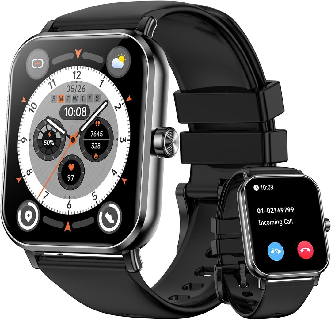 Smart Watch for Men Women, 1.85" HD Touchsreen Fitness Tracker, 120+ Sport Modes, 24/7 Heart Rate & Sleep Monitor, Pedometer, Calories, IP68 Waterproof, Fitness Watch for Android iPhone (Black)