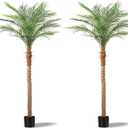 Artificial Phoenix Palm Tree 7ft Tall 2 Set  Large Fake Palm Tree with 15 Adjustable Leaves, Outdoor Indoor Faux Sago Palm Plant for Living Room Patio Poolside Yard Decor