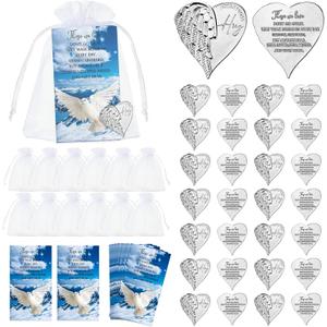 Sureio 90 Pieces Funeral Favors for Celebration of Life Heart Pocket Hug Token with Funeral Prayer Cards and Organza Bags As a Keepsake for Family Church Memorial Celebration of Life Gifts