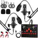 Podcast Equipment Bundle for 2, Audio Interface with Cardioid Designer BM800 Mic for Gamer and All-in-One DJ Mixer, Perfect for Live Streaming, Singing, YouTube