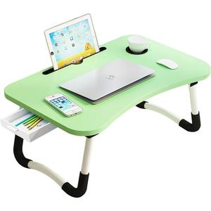 Lap Laptop Desk with Storage Drawer, Holders for Cup and Tablet, Laptop Bed Tray Table with Foldable Legs, Laptop Bed Stand, Portable Standing Table for Sofa Couch Floor (23.6", Green)