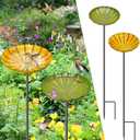 MeyRolizn 2PCS Metal Flower Bird Bath for Outside, Small Hummingbird Bath Bowl Detachable Birdfeeder Bowl Garden Decor for Outdoor Yard Lawn (2PCS-Yellow-Green)
