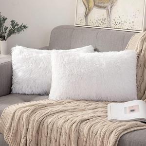 ANRODUO Pack of 2 White Throw Pillow Covers Luxury Fluffy Pillows Faux Fur Decorative Pillows Plush Cushion Case Fuzzy Mongolian Merin Style for Bed Couch Sofa Living Room Spring Decor 12x20 Inch