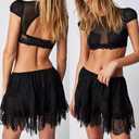 Women Y2k Lace Mini Skirt Fairy Mesh Floral Mid Low Rise Ruffle Half Slip Skirt Layered Flowy Short Skirt Streetwear (Black, S)