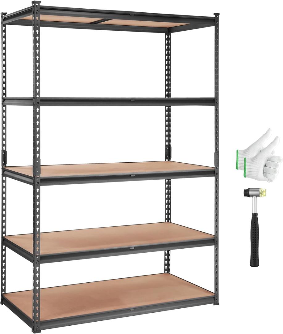 VEVOR Storage Shelving Unit, 5-Tier Adjustable Storage Shelves, 48" L x 24" W x 72" H Heavy Duty Garage Storage Shelves, Metal Shelves for Kitchen Pantry Basement Bathroom Laundry