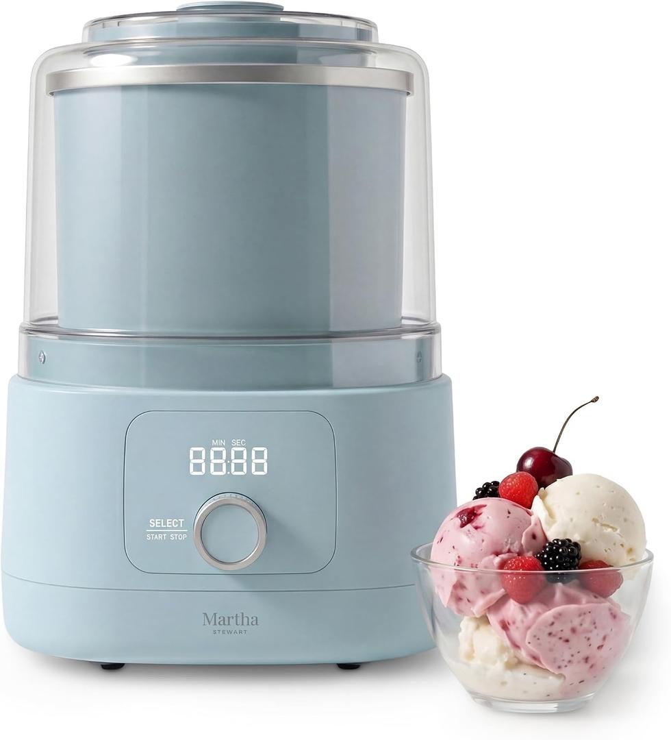Martha Stewart Ice Cream Maker Machine, 2QT Double Insulated Freezer Bowl