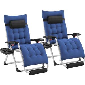 Yaheetech Zero Gravity Chair, Folding Reclining Lounge Recliner with Removable Pad & Headrest & Side Cup Holder Tray for Indoor and Outdoor Navy Blue/2