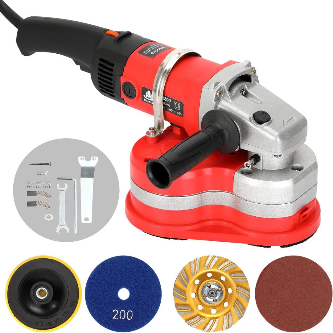 Electric Diamond Polisher Machine, 3800W Concrete Surface Grinder with 4 Types (12Pcs) Grinding Wheels, 6 Speed Control & Dust Extraction Shroud for Stone/Concrete/Marble/Granite Surface Polisher