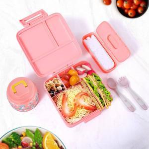 JXXM Bento Lunch Box for Kids with 8oz Soup Thermo,LeakProof Lunch Containers with 3 Compartment,Thermo Food Jar Food Containers for School (BlueUnicorn) some stickers are ripped off