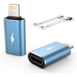 TechMatte Female USB C to Male Lightning Adapter 2 Pack 2.2A Charging Data Transfer, Compatible with iPhone 14, 13, 12, 11 Xs SE iPad iPod AirPods, Not for Audio Headphones/OTG Android Anti-Lost, Blue