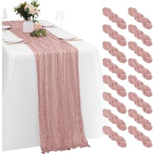 16 Pack Dusty Pink Cheesecloth Table Runners 20x120 Inch Gauze Table Runner Cheese Cloth 10FT Pink Table Runner Rustic Sheer Runner for Wedding Birthday Party Baby Shower Table Decor