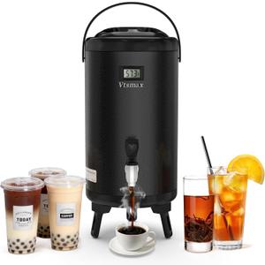 Commercial Insulated Beverage Dispenser with Stand, 2 Gallon Stainless Steel Hot & Cold Drink Dispenser with Temperature Display, Spigot for Tea and Coffee(Black)