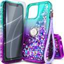 NGB Designed for iPhone 15 Pro-Max Case, Aqua/Purple | Glitter Liquid Sparkle Cute Cover for Women Girls Kids | with Tempered Glass Screen Protector & Ring Holder & Wrist Strap