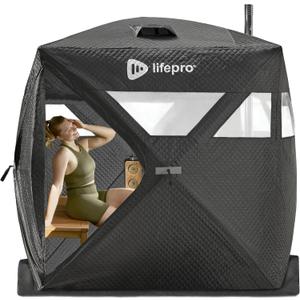 Lifepro ZenZone Outdoor Sauna Tent Portable Wood Burning with Stove 4 Person Steam & Dry Sauna for Camping, Backyard, Home Gym Heavy Duty Oxford Cloth & Carbon Steel Stove
