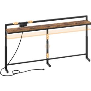 70.9'' Narrow Console Table with Adjustable Height (27.6''-35.4''), Behind Couch Table Skinny with Outlet, Long Entryway Table, Couch Table Behind Sofa for Living Room, Rustic Brown CT21UBR