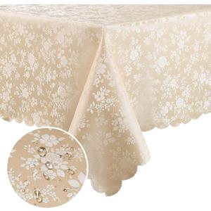 Smiry Rectangle Table Cloth, Waterproof Heavy Duty Vinyl Tablecloths, Wipeable Washable Table Cover for Kitchen and Dining Room (Beige, 52" X 70")