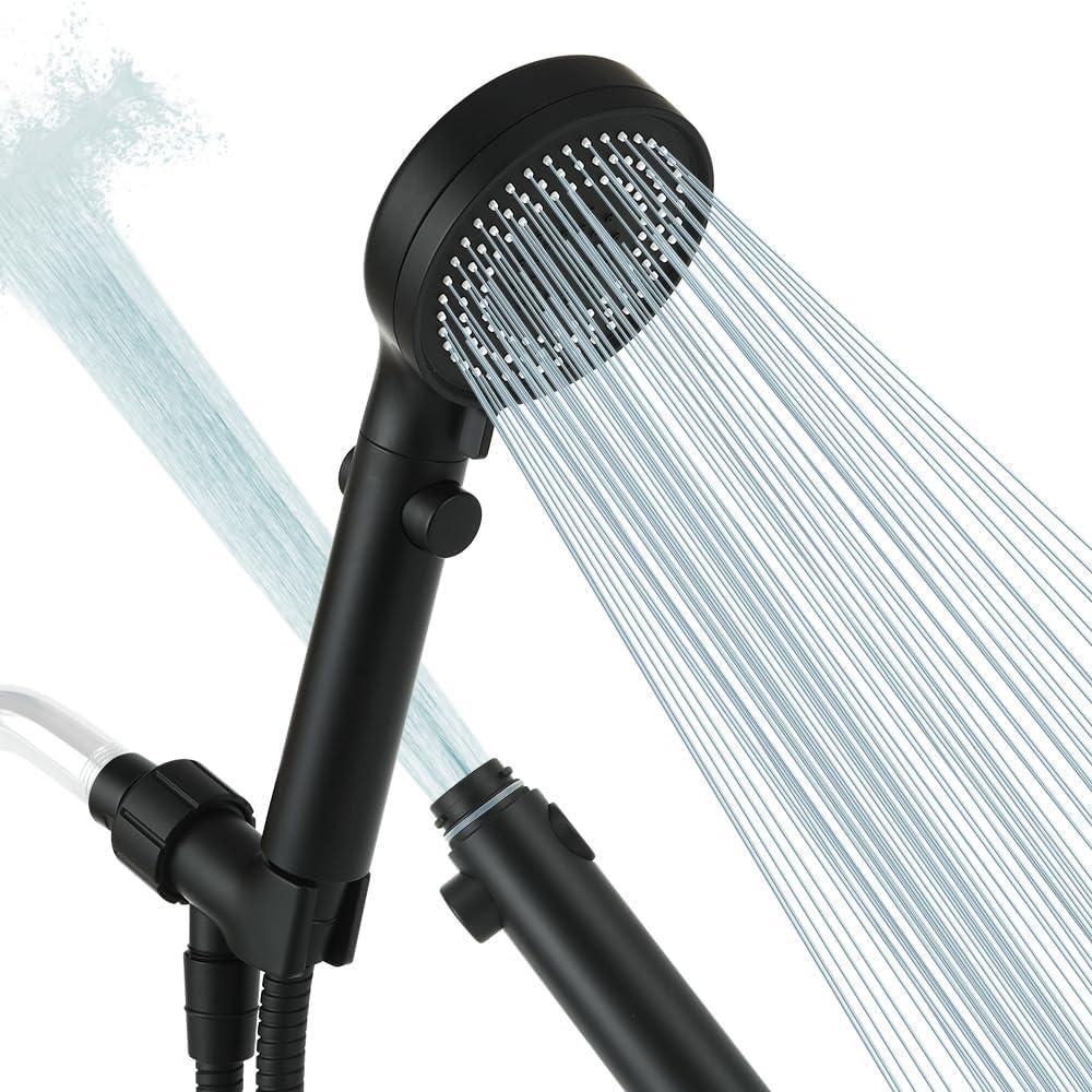 DOILIESE Handheld Shower Head with Hose 60 Inch, High Pressure Shower Head with On Off Switch Button 3 Modes, Matte Black