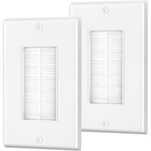 Brush Wall Plate, Single Gang Wall Plate Cable Pass Through for Low Voltage Wires, Cord Hider for Wall Mount TV, 2-Pack, White