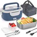 Carsolt Electric Lunch Box Food Heater - 3 in 1 Portable Leakproof Heated Lunch Box for Car/Home/Adults with 1.5L Removable 304 Stainless Steel Container, 60-80W, 12V/24V/110V(Grey Blue)