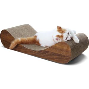 FluffyDream Cat Scratcher Cardboard, Scratching Pad House Bed Furniture Protector, Infinity Shape, Curved (Wood, Bone)
