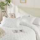 VACVELT 5PCS Boho Duvet Cover King Size, White Tufted Duvet Cover with Zipper & Ties, No Comforter, Shabby Chic Textured Bedding for Farmhouse Country, Breathable & Soft Microfiber