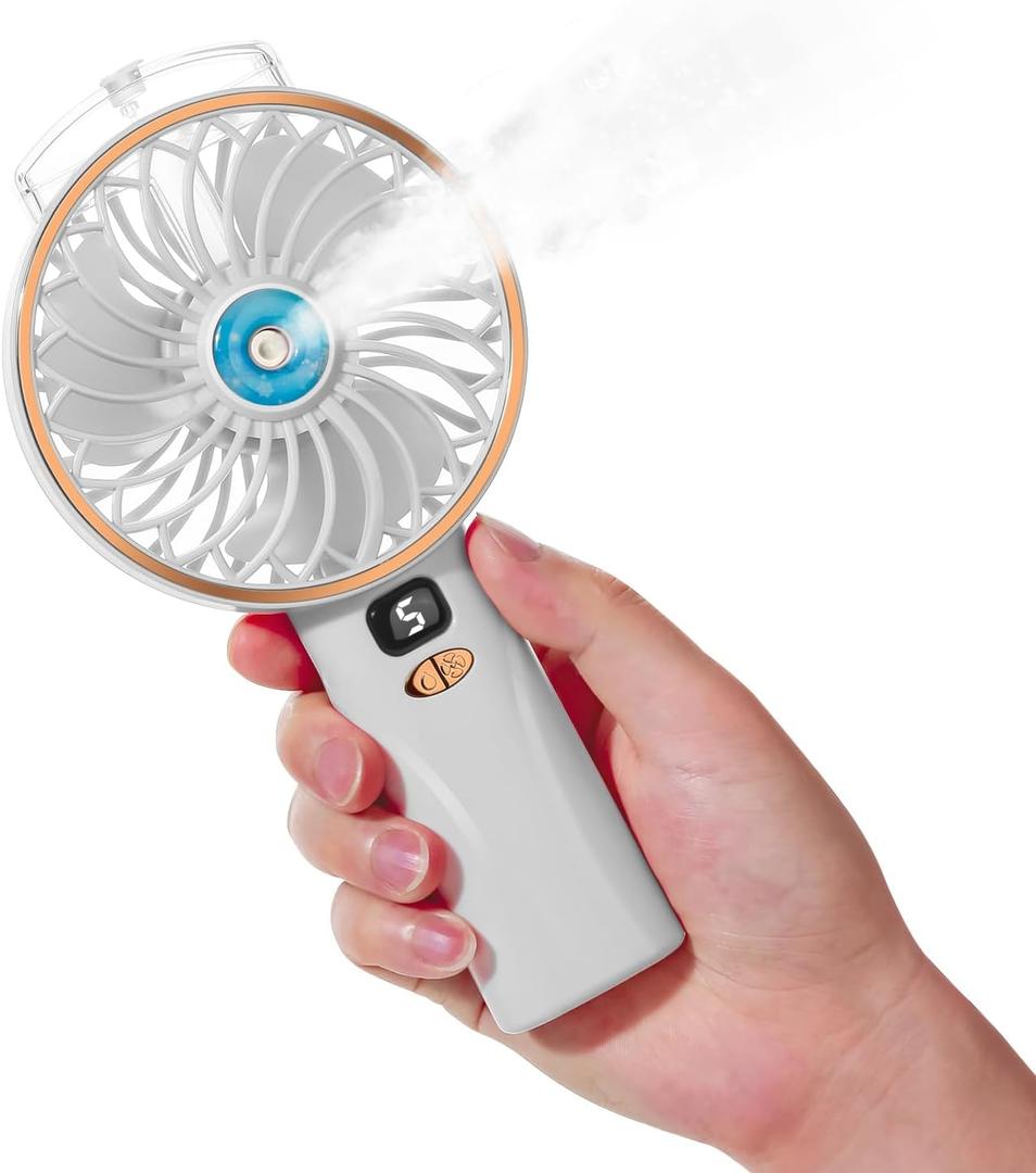 2 x Small Portable Misting Fan Rechargeable: Powerful Hand held Usb Mister Fan 2000mAh for Women Girl Outdoor Travel