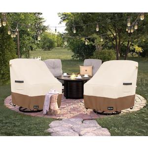 Outdoor Swivel Lounge Chair Cover 2 Pack,600D Waterproof Heavy Duty Patio Chair Covers(35 W x 37 D x 38.5 H inches),Patio Swivel Chair Covers for Outdoor Furniture,Beige&Brown.