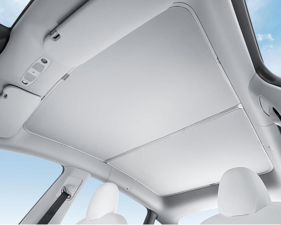 Car Glass Roof Sunshade for Tesla Model Y 2020-2024 Upgrade Ice Crystal Foldable Sunroof Shade Sunshades Heat Insulation Cover Roof Window UV Protection (2PCS/Beige)
