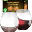 NutriChef Stemless 8 Wine Glasses 15 Ounces, Hand Blown Glasses for Home, Bar & Restaurant, Dishwasher Safe, Gift Set for Wine Lovers, Friends