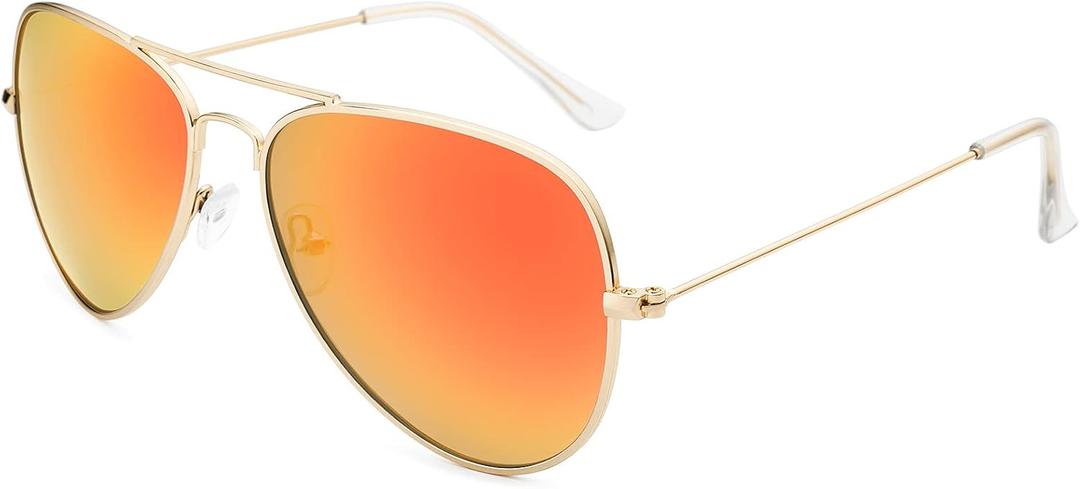 livho Sunglasses for Men Women Aviator Polarized Metal Mirror UV 400 Lens Protection (Gold Orange)