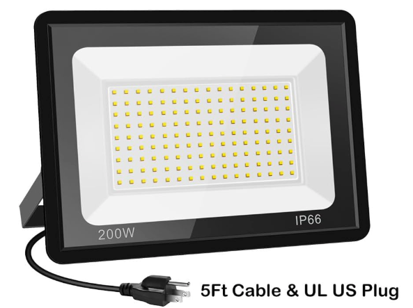 200W LED Flood Lights 2 Pack, 3000K Warm White Security Lights, Outdoor IP66 Waterproof, Backyard Garden Garage