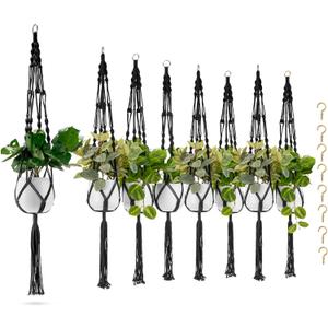 Sorbus Macrame Plant Hanger (8 Pack) Indoor Outdoor Hanging Plant Pots Cotton Rope, Elegant for Home, Patio, Garden (Black)