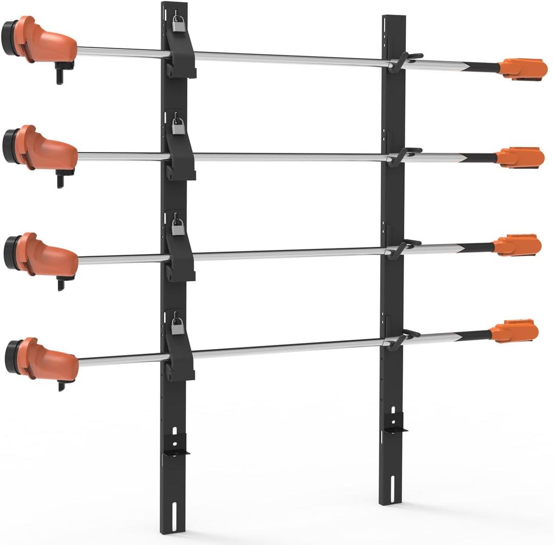 ELITEWILL 4 Place Weed Eater Racks for Open Trailers Trimmer Rack Weedeater Rack for Trailer Landscape Truck Holder Lawn Equipment Accessories w/Lock