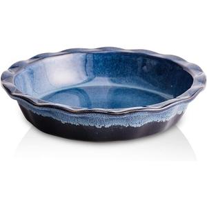 Ceramic, 9 Inches Pie Plate, Pie Dish for Dessert Kitchen, Round Baking Dish Pan for Dinner, Wrapping Upgrade, Reactive Glaze (Nebula Blue)